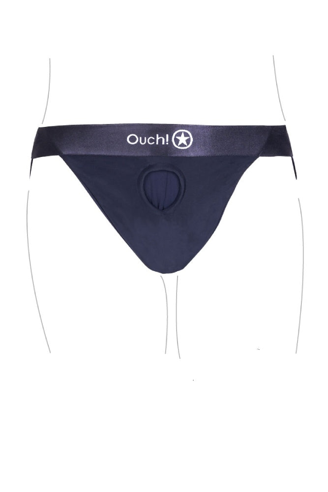 Ouch by Shots Toys - Vibrating Strap-on Panty Harness with Open Back - Black - Various Sizes - Stag Shop