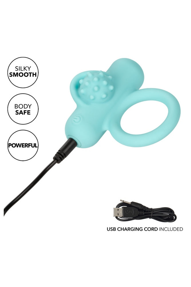Cal Exotics - Silicone Rechargeable Nubby Lover’s Delight Cock Ring - Blue - Stag Shop