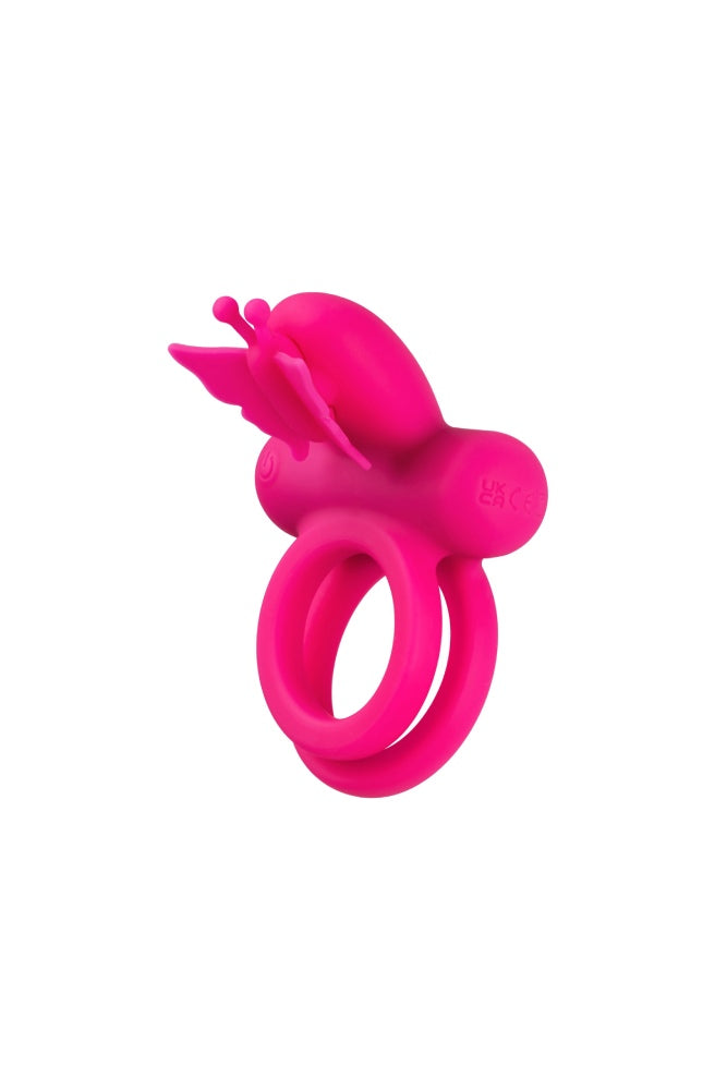 Cal Exotics - Silicone Rechargeable Dual Butterfly Cock Ring - Pink - Stag Shop