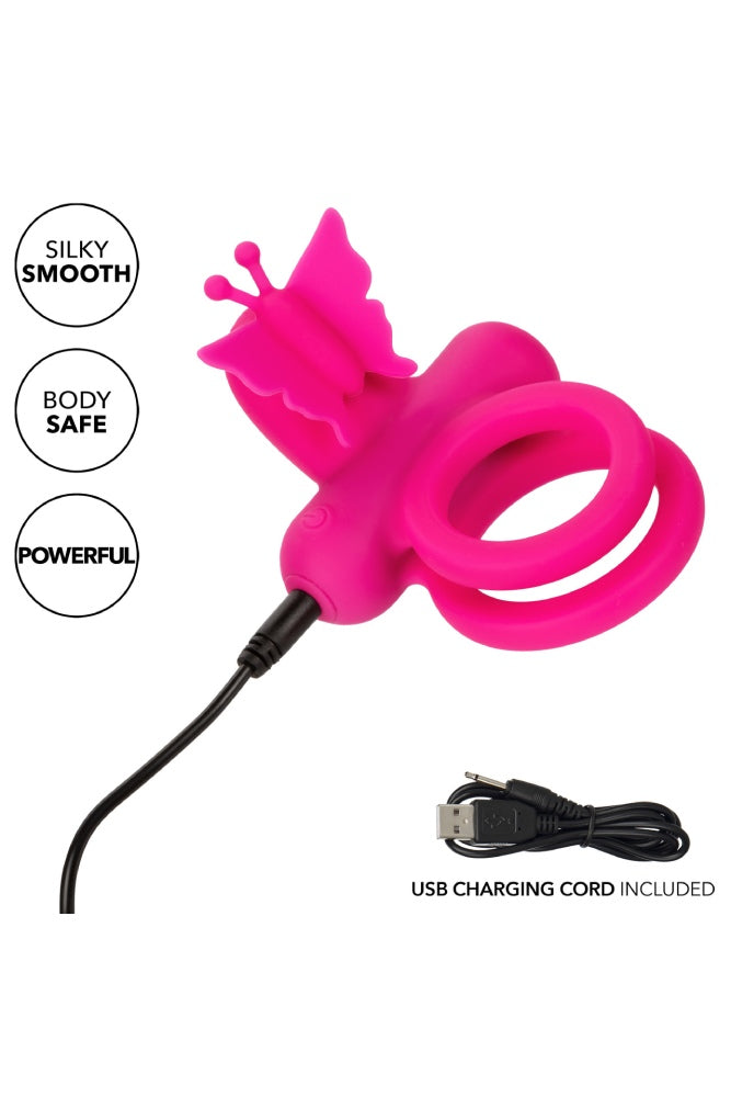 Cal Exotics - Silicone Rechargeable Dual Butterfly Cock Ring - Pink - Stag Shop