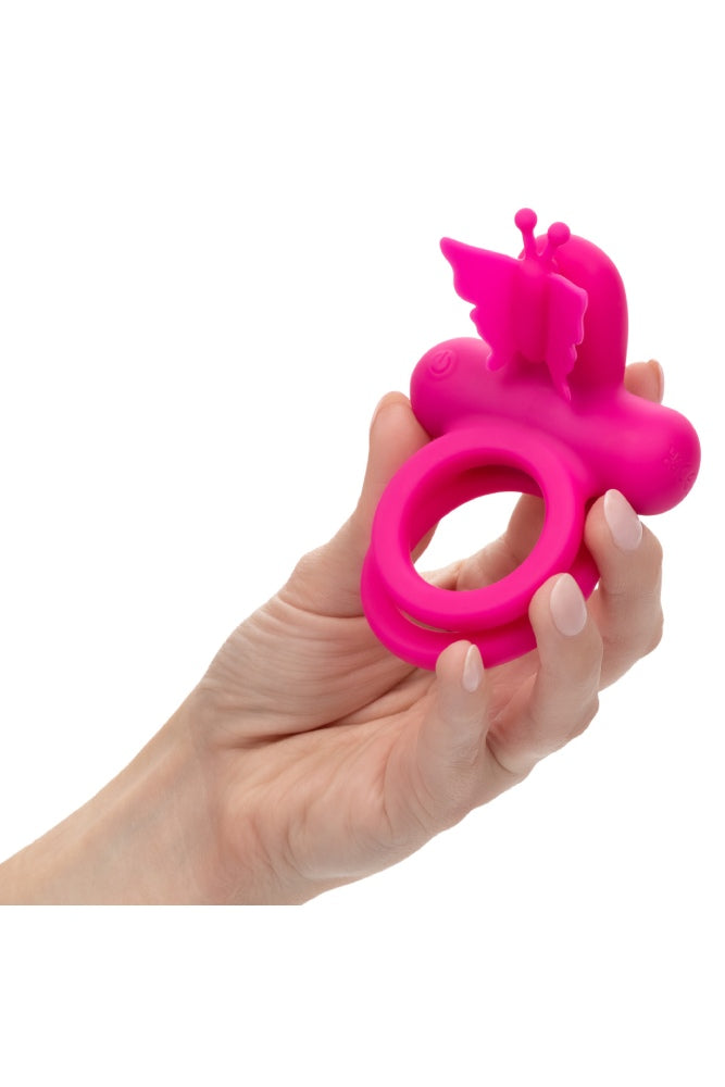 Cal Exotics - Silicone Rechargeable Dual Butterfly Cock Ring - Pink - Stag Shop