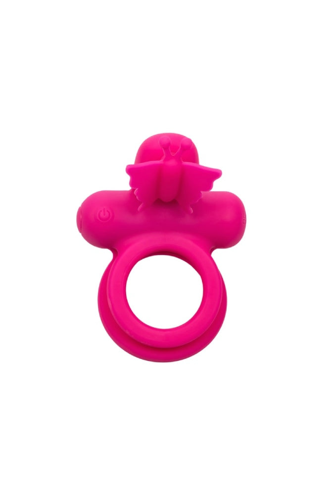 Cal Exotics - Silicone Rechargeable Dual Butterfly Cock Ring - Pink - Stag Shop