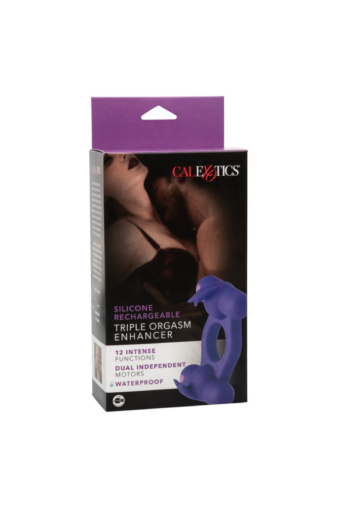 Cal Exotics - Silicone Rechargeable Triple Orgasm Enhancer Cock Ring - Purple - Stag Shop