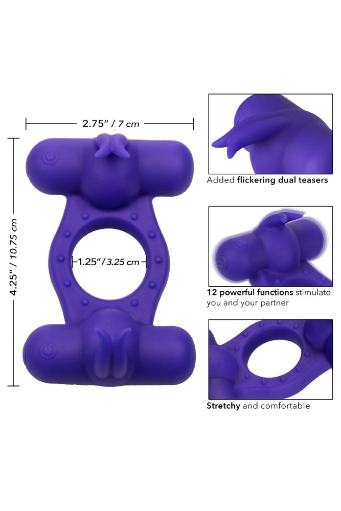 Cal Exotics - Silicone Rechargeable Triple Orgasm Enhancer Cock Ring - Purple - Stag Shop