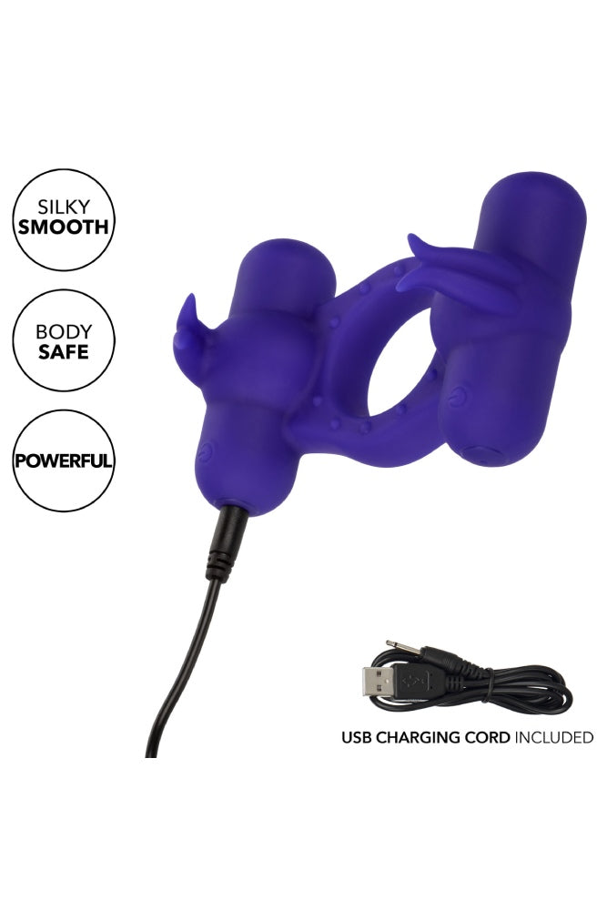 Cal Exotics - Silicone Rechargeable Triple Orgasm Enhancer Cock Ring - Purple - Stag Shop