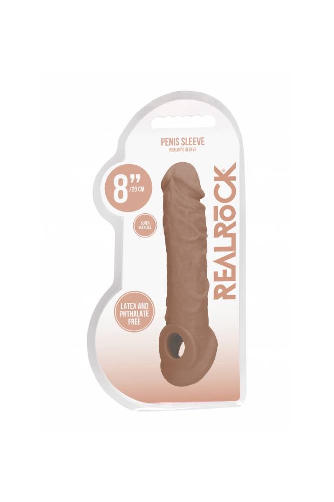 Shots Toys - RealRock - 8 Inch Penis Sleeve with Ball Strap - Tan - Stag Shop