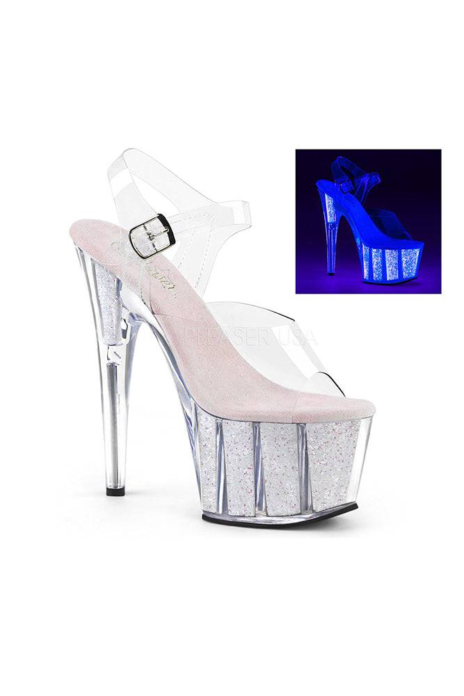 Pleaser USA - Adore 7 Inch UV Glow Stiletto Heel w/ Ankle Strap - Silver - Stag Shop