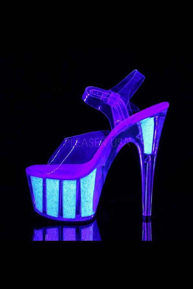 Pleaser USA - Adore 7 Inch UV Glow Stiletto Heel w/ Ankle Strap - Silver - Stag Shop