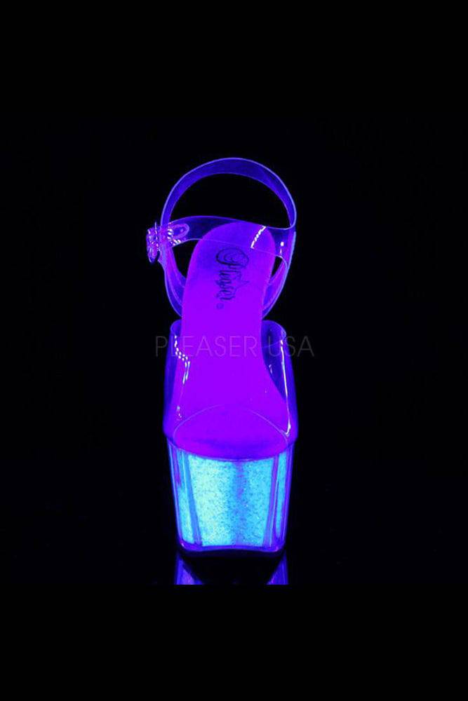 Pleaser USA - Adore 7 Inch UV Glow Stiletto Heel w/ Ankle Strap - Silver - Stag Shop