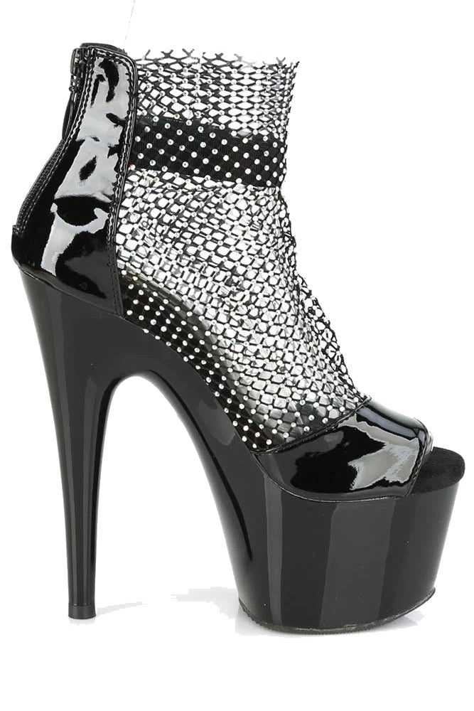 Pleaser USA - Adore 7 Inch Heel with Ankle Strap and Rhinestone Mesh - Black - Stag Shop