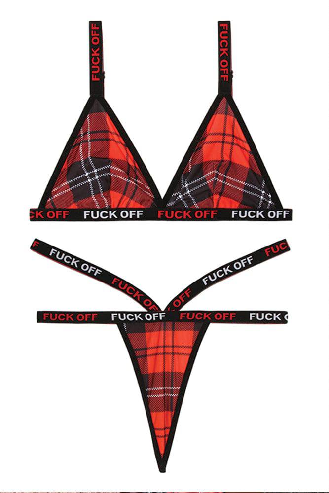 Fantasy Lingerie - AF802 - Fck Off Bralette & Thong Set - Black/Red - Stag Shop