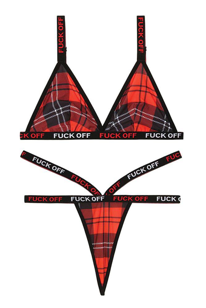 Fantasy Lingerie - AF802 - Fck Off Bralette & Thong Set - Black/Red - Queen Size - Stag Shop