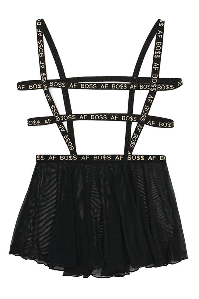 Fantasy Lingerie - AF830 - Boss AF Suspender Skater Skirt - Black - Stag Shop