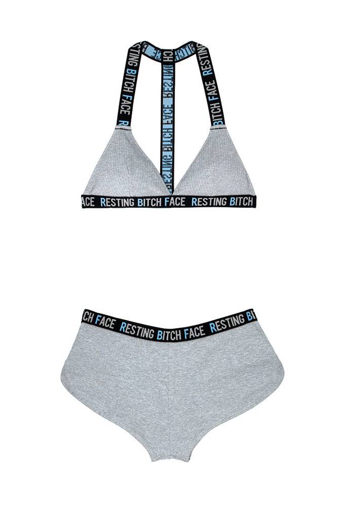 Fantasy Lingerie - AF903 - Resting Bitch Face Bralette & Retro Short Set - Grey - Stag Shop