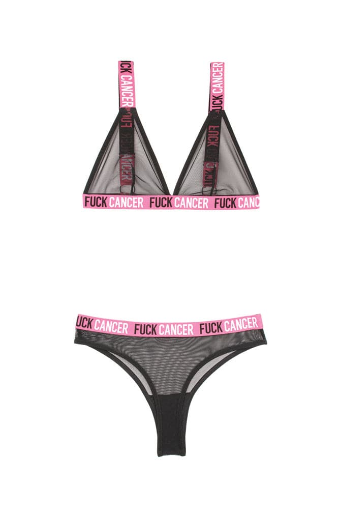 Fantasy Lingerie - AF906 - Fuck Cancer Bralette & Cheeky Panty Set - Black - Stag Shop