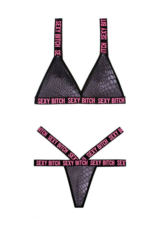 Fantasy Lingerie - AF912 - Sexy Bitch Bralette & Strappy Panty Set - Black - Stag Shop