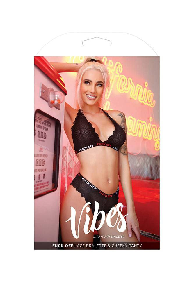 Fantasy Lingerie - AF921 - Fuck Off Lace Bralette & Cheeky Panty - Black - Stag Shop
