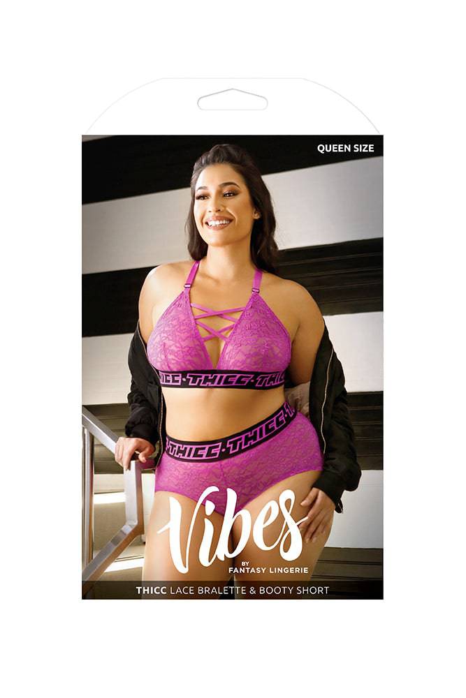 Fantasy Lingerie - AF946Q - Thicc Lace Bralette & Booty Short - Pink - Queen Size - Stag Shop