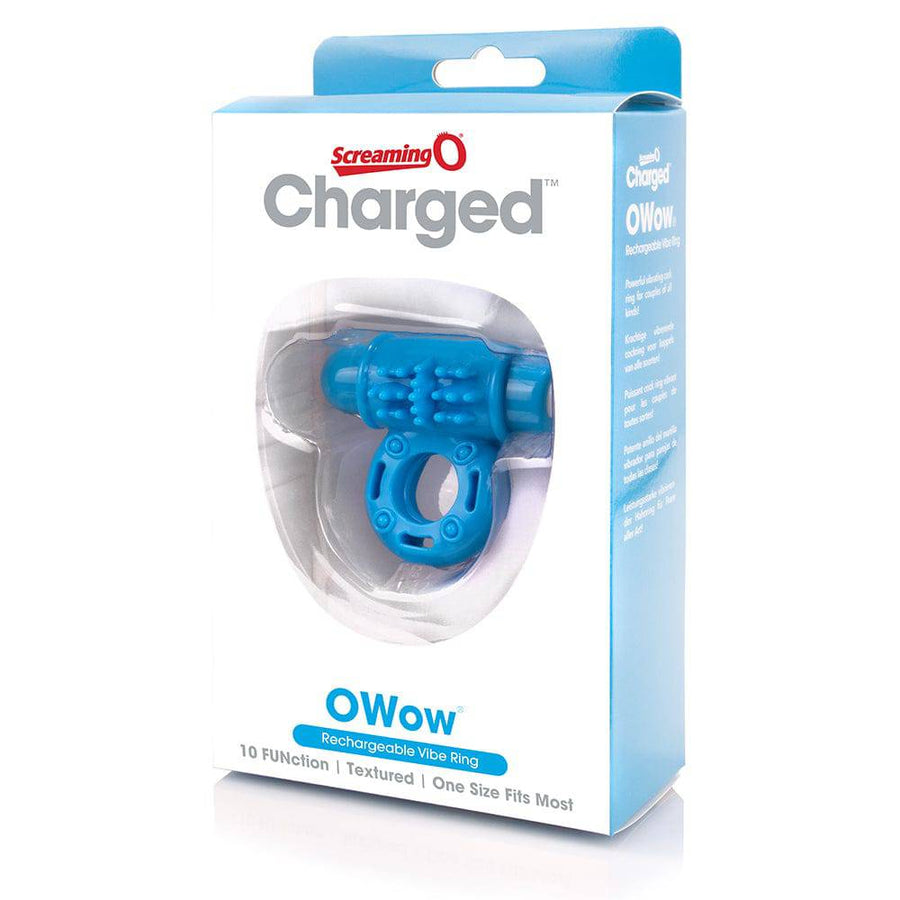 Screaming O - Charged - O Wow Rechargeable Vibrating Cock Ring - Blue - Stag Shop