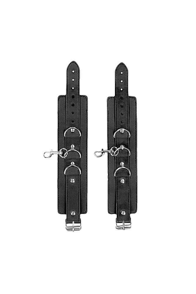 Ouch by Shots Toys - Black & White - Bonded Leather Collar with Hand Cuffs - Black - Stag Shop