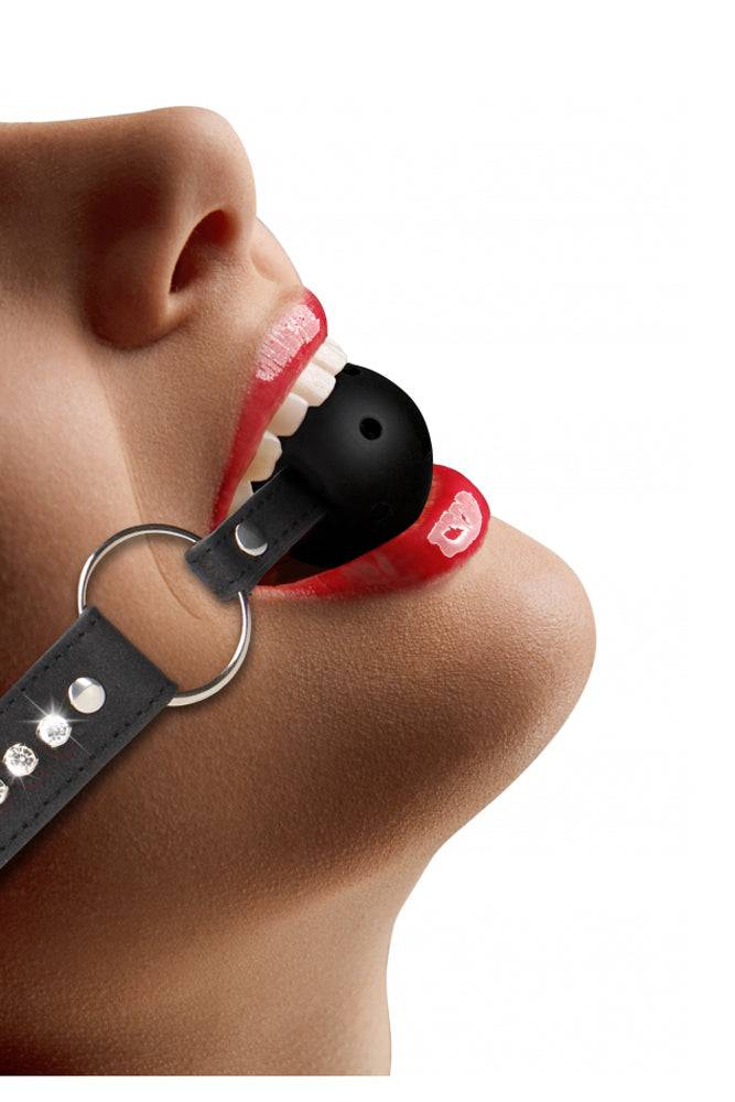 Ouch by Shots Toys - Breathable Ball Gag With Diamond Studded Straps - Black - Stag Shop