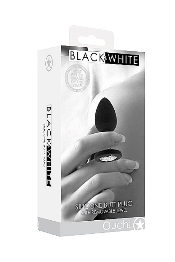 Ouch by Shots Toys - Black & White - Silicone Butt Plug with Removable Jewel - Black - Stag Shop