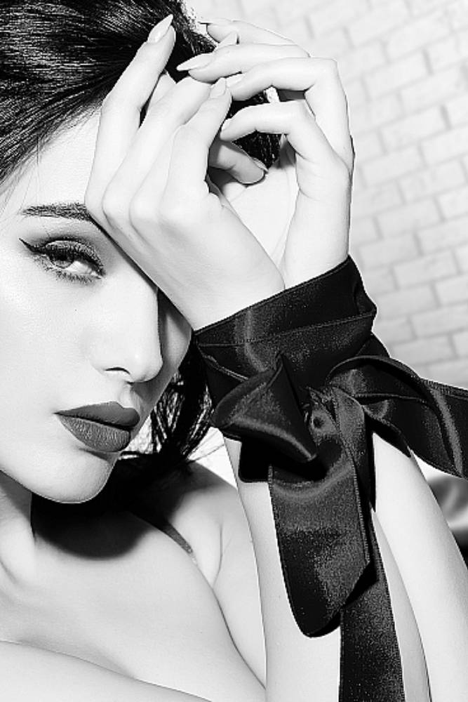 Ouch by Shots Toys - Black & White - Silky Bondage Ribbon - Black - Stag Shop