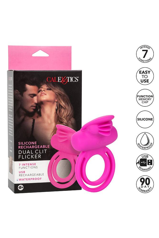 Cal Exotics - Rechargeable Dual Clit Flicker Cock Ring - Pink - Stag Shop