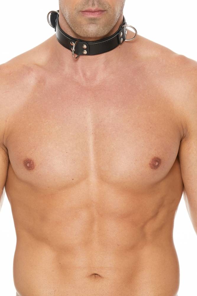 Ouch by Shots Toys - Premium Leather Deluxe Bondage Collar - Black - Stag Shop