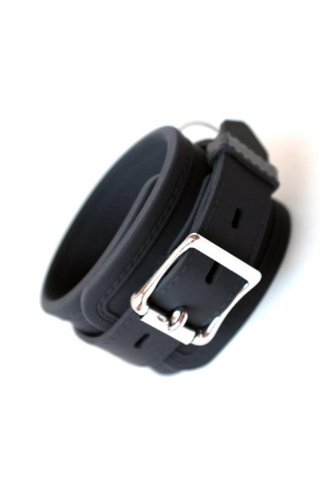 Stockroom - Locking Silicone Wrist Cuffs - Black/Silver - Stag Shop