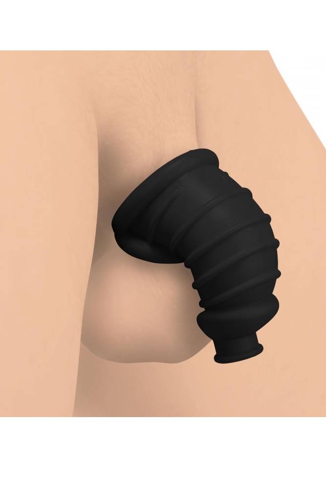 XR Brands - Master Series - Dark Chamber Silicone Chastity Cage - Black - Stag Shop