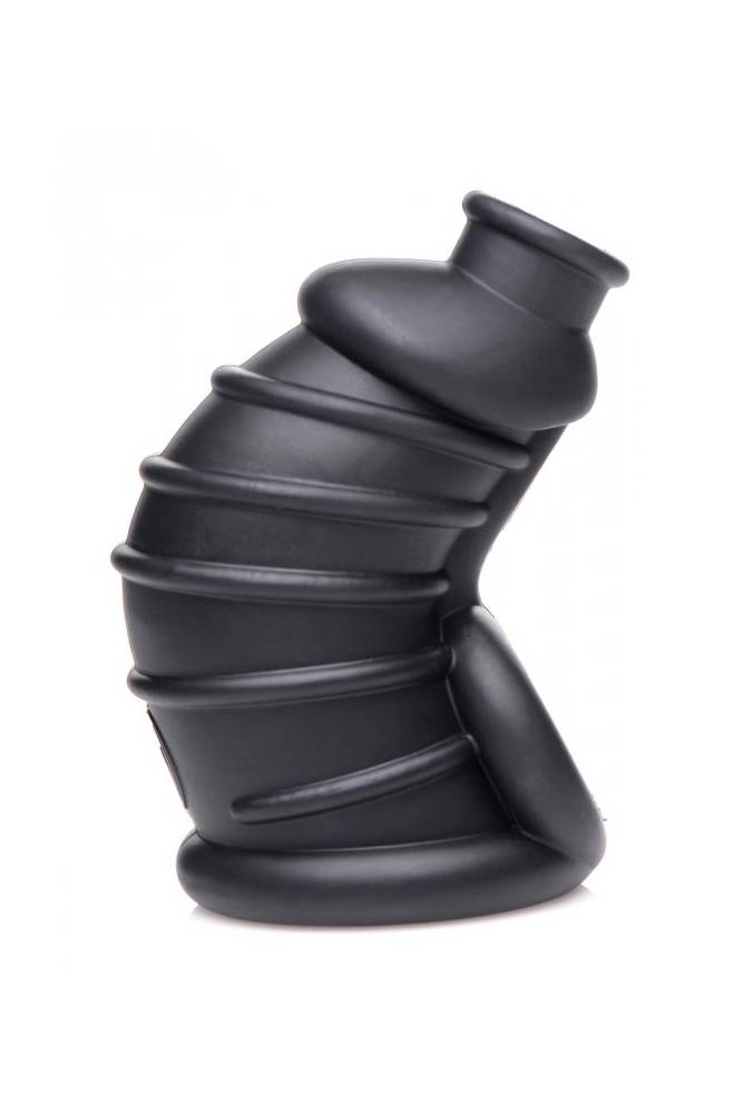 XR Brands - Master Series - Dark Chamber Silicone Chastity Cage - Black - Stag Shop