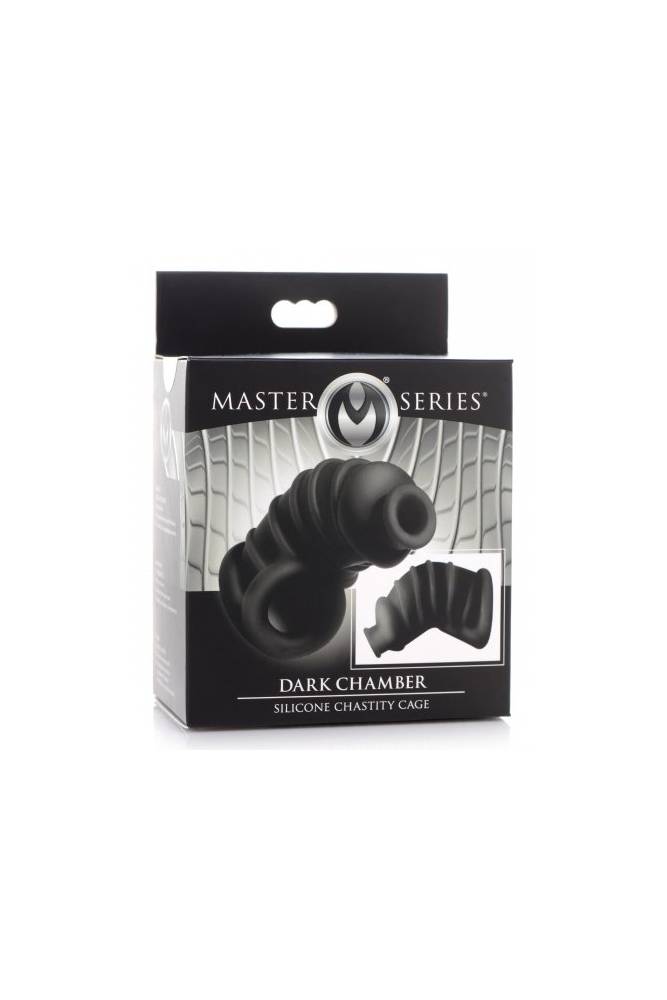 XR Brands - Master Series - Dark Chamber Silicone Chastity Cage - Black - Stag Shop