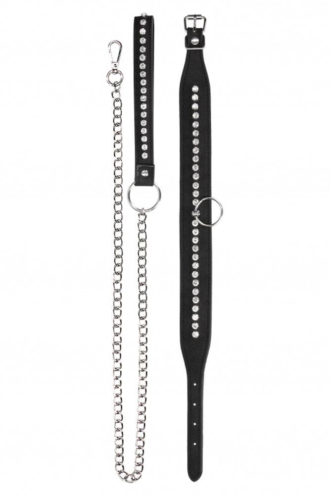 Ouch by Shots Toys - Diamond Studded Collar & Leash - Black - Stag Shop