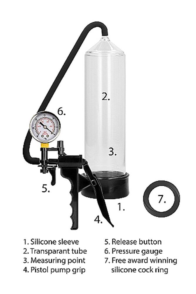 Shots Toys - Pumped - Elite Beginner Penis Pump With PSI Gauge - Clear - Stag Shop