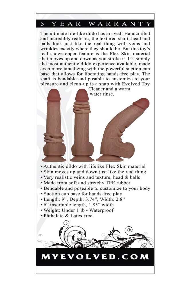 Evolved - Flex Skin Poseable Dildo - 7.75 inches - Dark - Stag Shop
