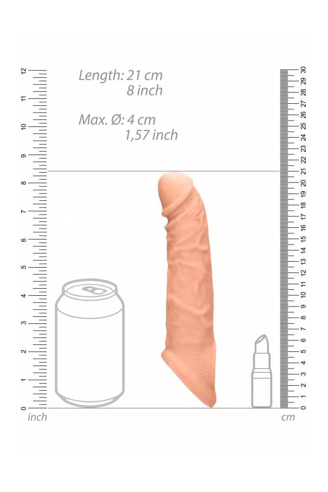 Shots Toys - RealRock - 8 Inch Penis Sleeve with Ball Strap - Beige - Stag Shop