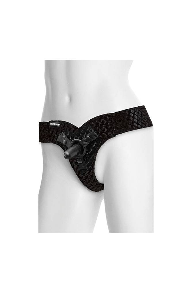 Vac-U-Lock by Doc Johnson - EZ Rider Thong Velvet Harness w/ Plug - Black - Stag Shop