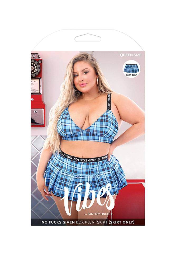 Fantasy Lingerie - AF927 - No Fucks Given Box Pleat Skirt - Blue Plaid - Queen Size - Stag Shop