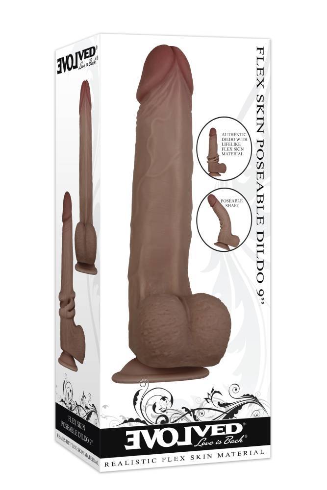 Evolved - Flex Skin Poseable Dildo - 9 Inch - Dark - Stag Shop