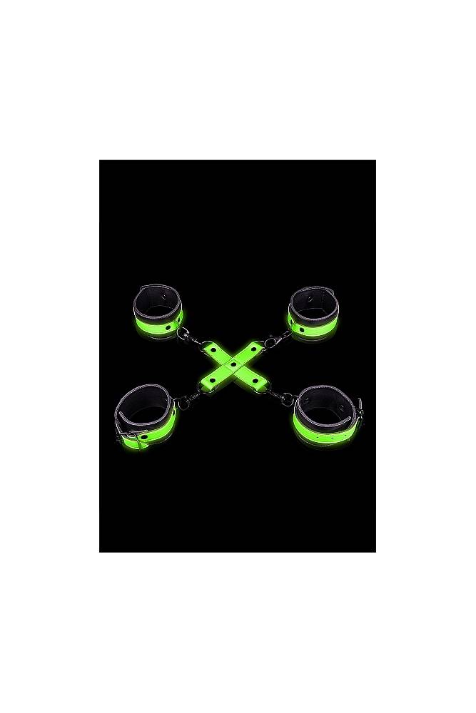 Ouch by Shots Toys - Hand & Ankle Cuffs with Hogtie - Glow in the Dark - Stag Shop