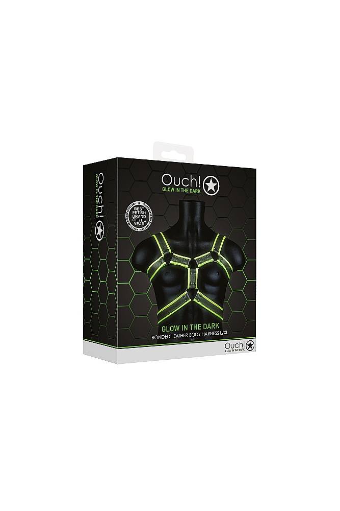 Ouch by Shots Toys - Bonded Leather Body Harness - Glow in the Dark - Stag Shop