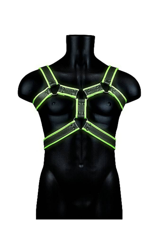 Ouch by Shots Toys - Bonded Leather Body Harness - Glow in the Dark - Stag Shop