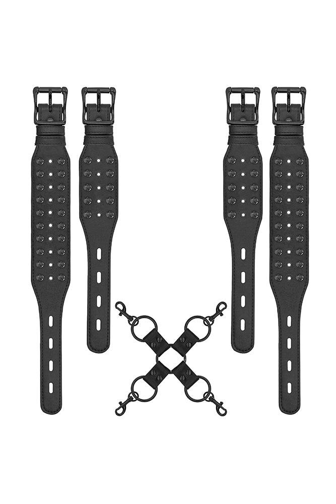 Ouch by Shots Toys - Skulls and Bones - Hogtie Cuff Set with Spikes - Black - Stag Shop