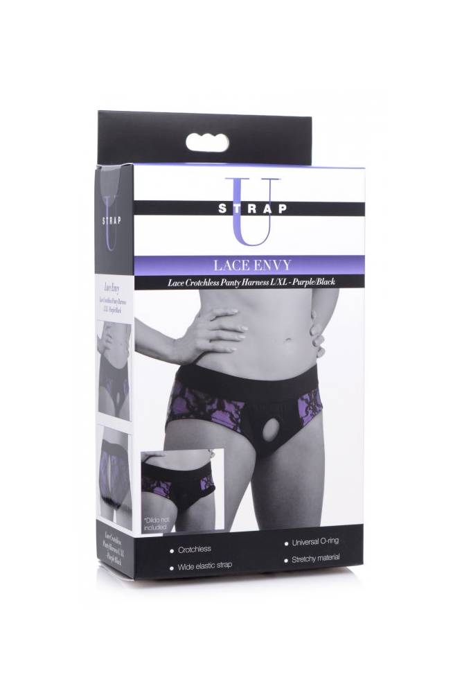 XR Brands - Strap U - Lace Envy Crotchless Panty Harness - Purple - Stag Shop