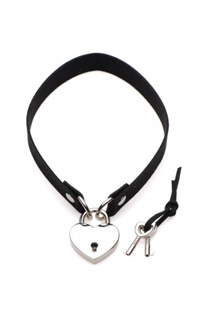 XR Brands - Master Series - Lock-It Heart Choker with Key - Black - Stag Shop