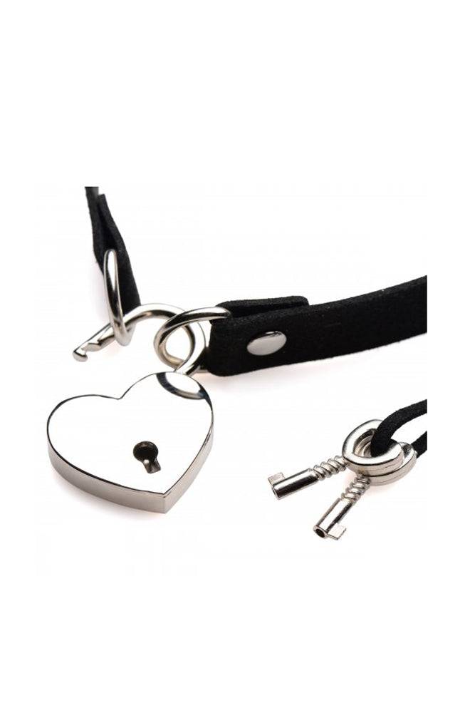 XR Brands - Master Series - Lock-It Heart Choker with Key - Black - Stag Shop
