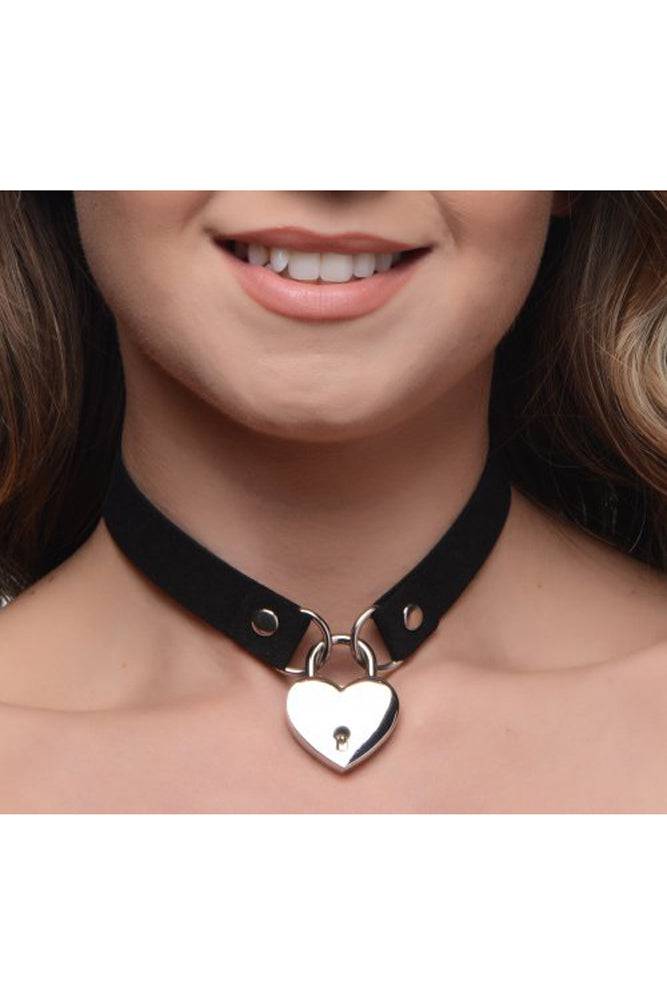 XR Brands - Master Series - Lock-It Heart Choker with Key - Black - Stag Shop