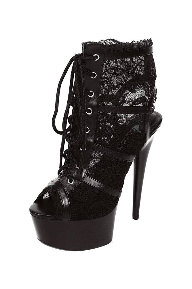 Lapdance Shoes - LS-101 - Lace Bootie Heels - Black - Stag Shop