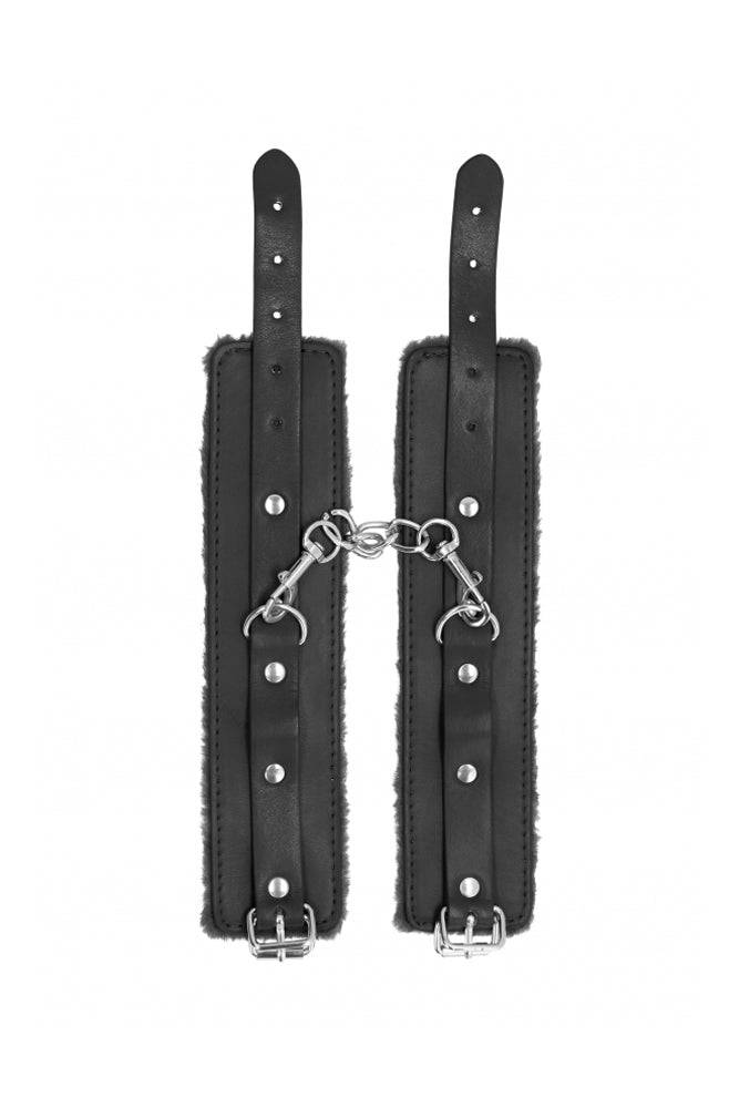 Ouch by Shots Toys - Plush Leather Wrist Cuffs - Black - Stag Shop